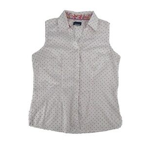 Basic Editions White Pink Polka Dot Sleeveless Collar Shirt Size Small Women’s